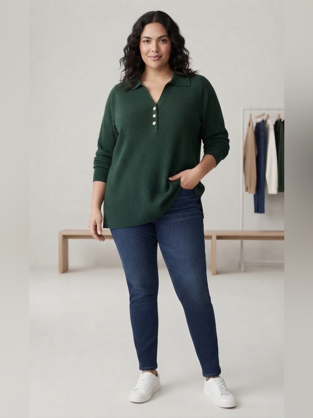 BloomChic Forest Green Lightweight V-Neck Sweater
